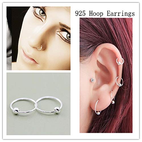 3 Pairs Sterling Silver Small Endless Sleeper Hoop Earrings Set For Women Girls 20G Ball Bead Cartilage Huggie Hoops Helix Tragus Nose Lip Rings Septum Minimalist Body Piercing Jewelry (8/10/12Mm) #TOP4