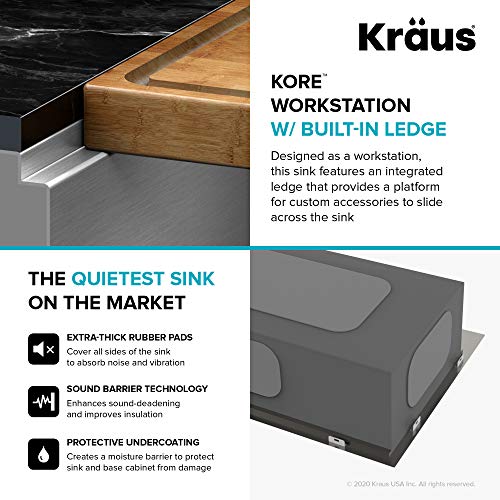Kraus Kwu111-17 Kore Workstation Undermount 16 Gauge Single Bowl Bar Kitchen Sink With Integrated Ledge And Accessories (Pack Of 5), 17 Inch, Stainless Steel #TOP4