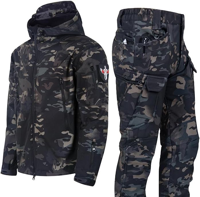 Men's Cold Weather Insulated Hunting Suit, Silent Waterproof Combat CamoFleece Windbreaker Set