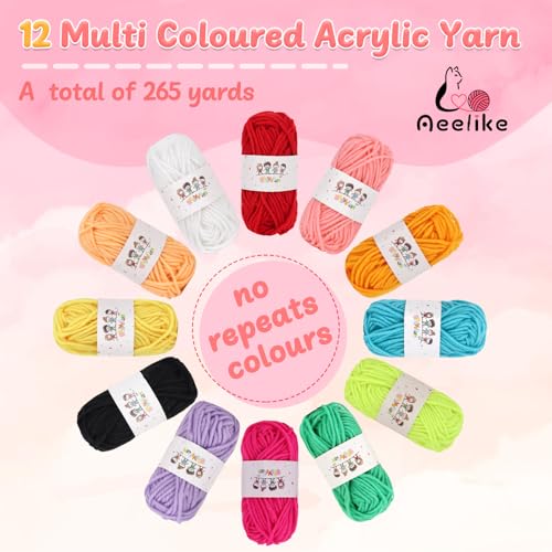 Aeelike Pom Pom Maker Kit, 19 Pack with 6 Sizes (2cm, 2.5cm, 3.8cm, 4.8cm, 6.8cm, 8.8cm), 12 Colours Yarn, Scissors - Image 3