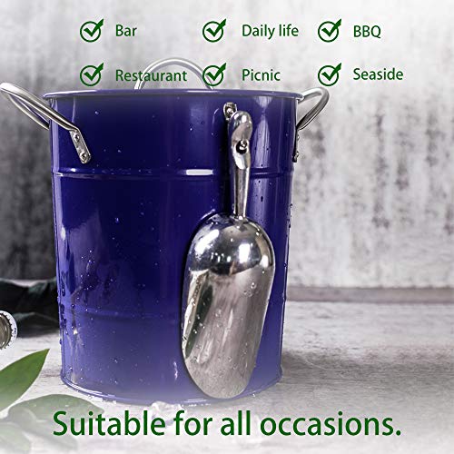 T586 Blue 4L Metal Double Walled Ice Bucket With Lid And Scoop #TOP2