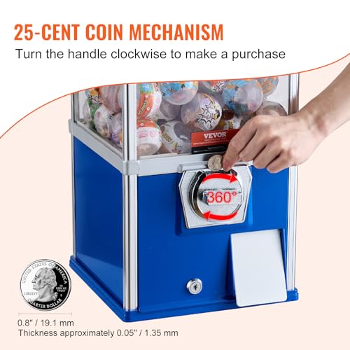 Image of VEVOR Gumball Machine for Kids, 25 inch Height Home Vending Machine, PS Bouncy Balls Dispenser, Hold 230 Capsule Toys, Rectangle Bubble Gum Machine for Game Stores, Coin Operated Gumball Bank, Blue