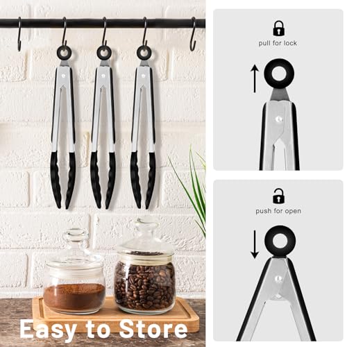 Hotec Mini Silicone Kitchen Tongs for Cooking - 7-Inch Small Serving Tongs with Silicone Tips, Set of 3 (Black) by HOTEC - Image 6