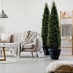 2 Pack 5ft Artificial Cedar Topiary Trees, Artificial Pine Tree Uv Resistant Artificial Outdoor Fake Plants for Porch Decor, Evergreen Plastic Plants for Front Porch Faux Christmas Tree - Image 4