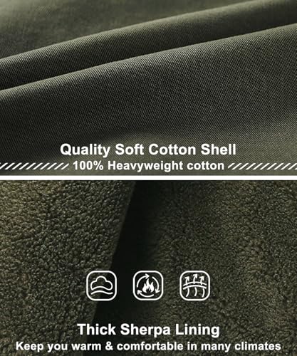 Image of LOUECHY Men's Washed Cotton Military Jacket Sherpa Lined Utility Jacket Thick Warm Winter Jacket
