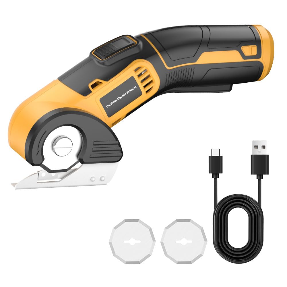 Cordless Electric Scissors, Modern Style, Power Shears, 4V Rechargeable, 2 Blades, Plastic Handle &amp; Material, 4 Inch Width, 9 Inch Length