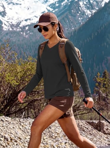 Image of MAGCOMSEN Sun Shirts for Women Long Sleeve SPF Shirt V-Neck UPF 50+ UV Prontection Quick Dry Top for Workout Hiking Swim