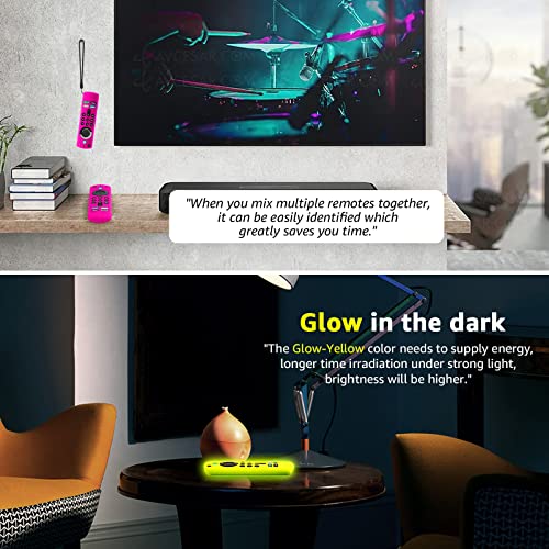 Image of (2 Pack) Fire Stick Remote Cover 3rd Gen with Alexa Voice Remote,Fire TV Remote Cover Glow in The Dark, Anti Slip Shockproof Silicone Protective Case with Lanyard(Glow Yellow&Not Glow Rose Red)