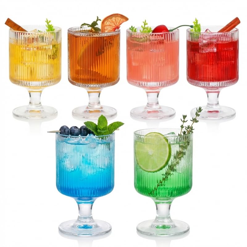 Forestamart Vintage Vertical Striped Wine Glasses Set (210ml), Cocktail Glass, Lead-Free Glasses for Bars, Restaurants, Parties (6)