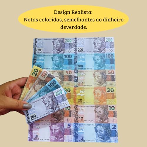 Dinheirinho de Brinquedo Genérico - Notas de Brinquedo Incluindoas Notas de Duzentos Reais - 3 Anos