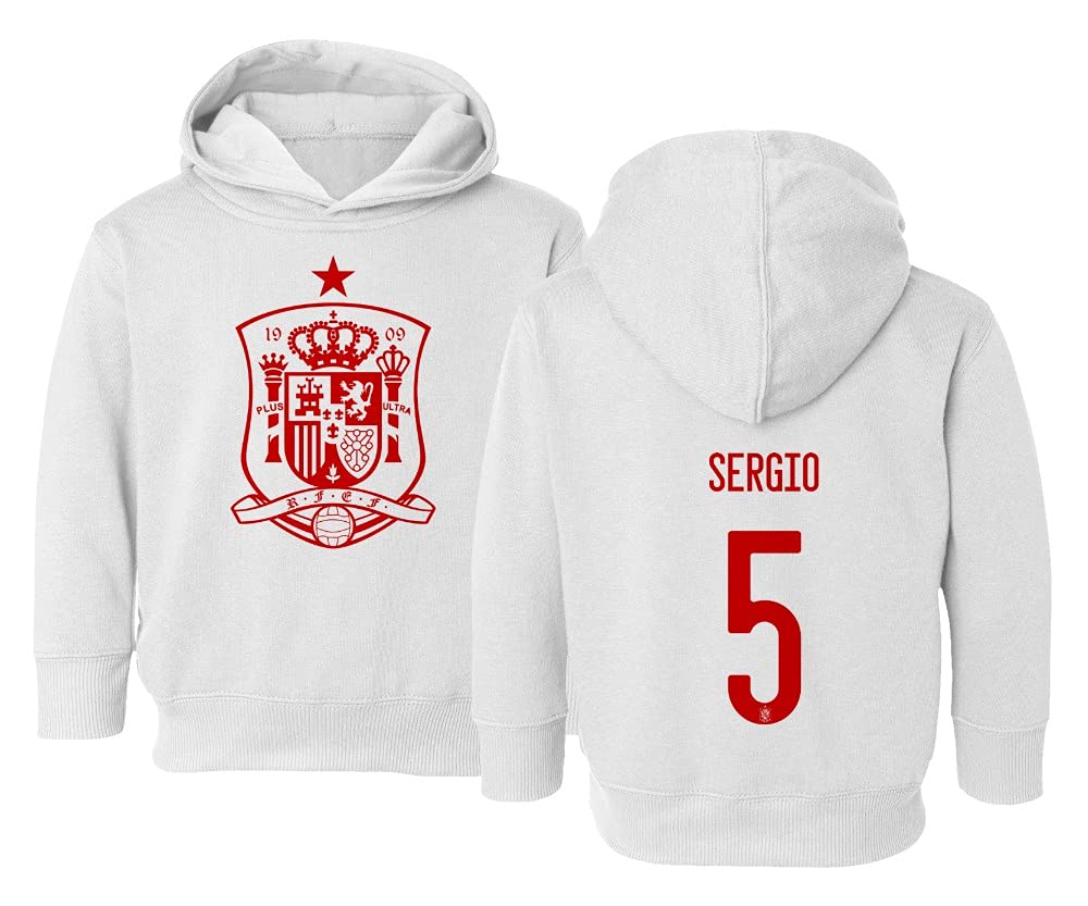 Flaura Europea Soccer 2020 Spain #5 Sergio BUSQUETS Jersey Style Little Kids Girls Boys Toddler Hooded Sweatshirt (White, 5T)