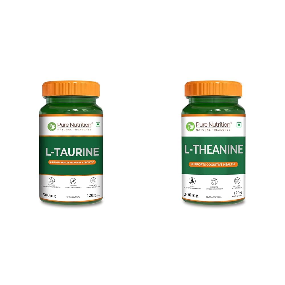 Pure Nutrition L-Taurine 500mg – 120 Veg Capsules | Amino Acid Supplement for Athletic Performance | Pure Nutrition L-Theanine 200mg – 120 Veg Capsules | L Theanine Supplement | Supports Stress Relie-image-10