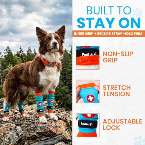 Image of PawFlex Comfy Pawz Cotton Nonslip Protective Leggings for Dogs | Medical Pet Sleeve for Dogs Legs with Non-Slip Silicone Grip at Inner Cuffs and Adjustable Strap for No Twisting or Sliding Down