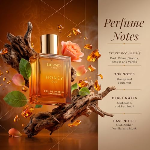 Image of Bellavita Luxury Honey Oud Eau de Parfum | 100 ml (3.4 fl.oz.) | Perfume for Men and Women | Sweet Honey, Bergamot, Oud, and Amber Notes | Women's Day Special