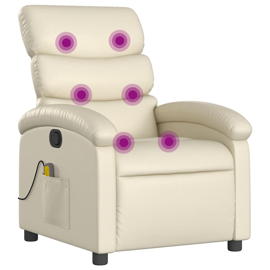 vidaXL Massagesessel ohne Netzadapter, Sessel Verstellbare Rückenlehne, Fernsehsessel Relaxsessel mit Vibrationsfunktion, Liegesessel Polstersessel Ruhesessel, Creme Kunstleder