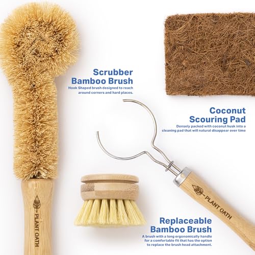 Image of Bamboo Dish Brush Set #05 | Eco-Friendly Kitchen Cleaning Brushes | Plastic-Free, Sustainable Home Cleaning Tools | Zero Waste, Bridal Shower & Housewarming Gift