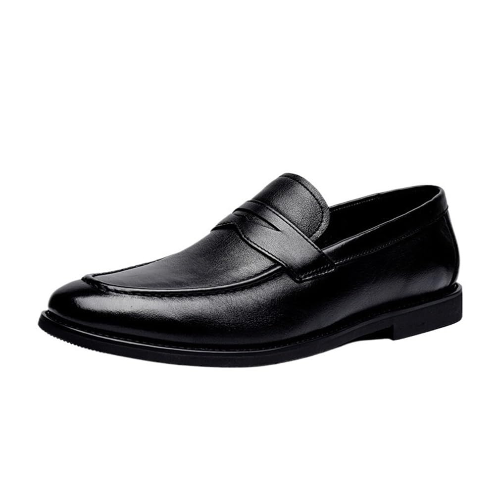 Mens Slip On Genuine Leather Wedding Tuxedo Dress Shoes Brown Oxford Loafers Business Casual Shoes