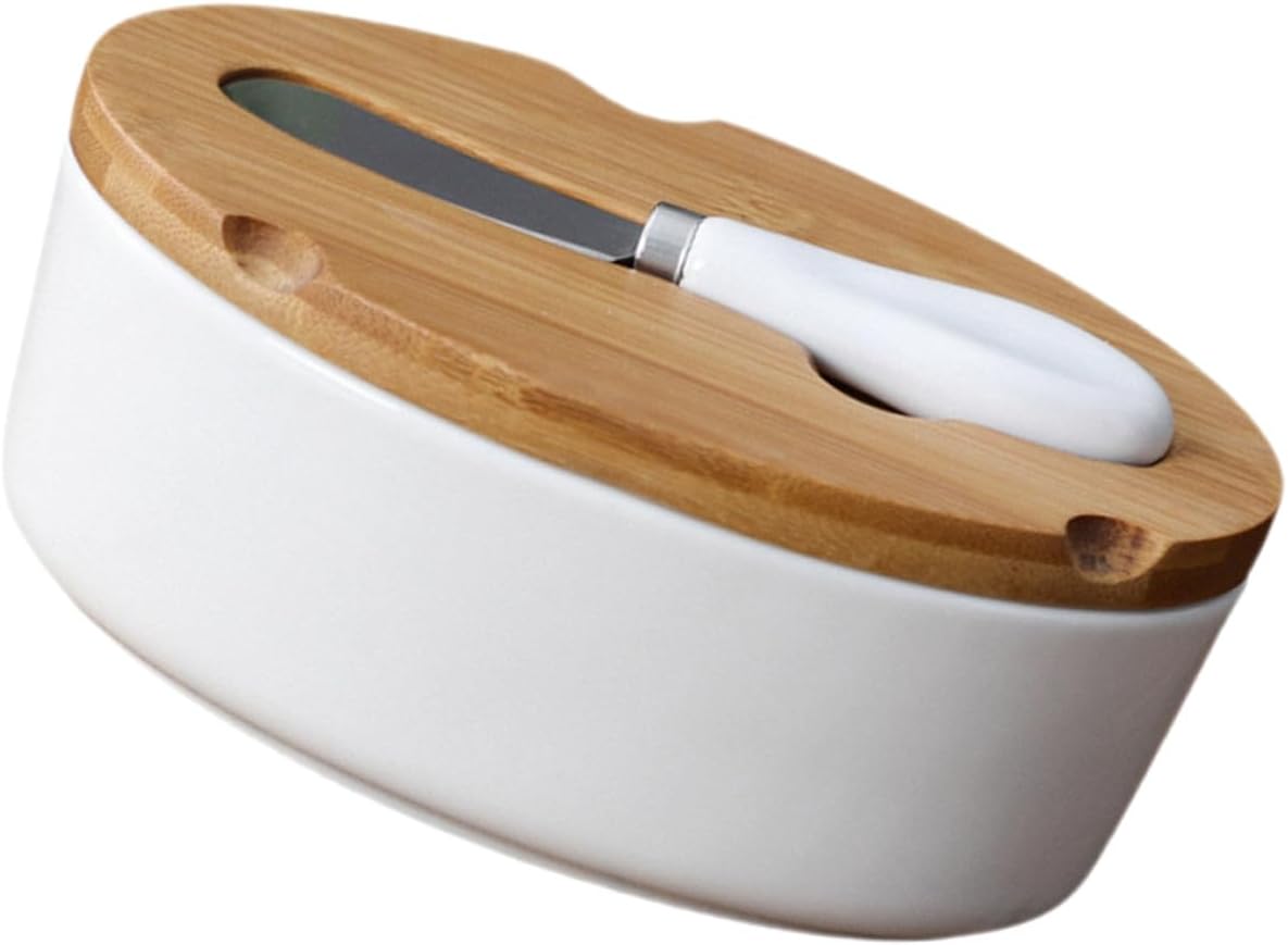 Ceramic Butter Dish with Cutter and Airtight Lid, Square Nordic Style Butter Box Set for Home Kitchen Storage and Serving