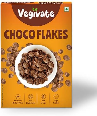 Vegivate Choco Flakes source of dietry fiber, Zero cholestrol, Rich in iron 350 gm Color-Brown | Pack of 8