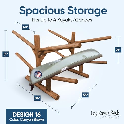 Log Kayak Rack - 4-Place Kayak/Canoe Rack, Freestanding Kayak Storage Rack, Canoe, Paddle Board, Surfboard, SUP or Kayak Racks for Outdoor Storage - Canyon Brown