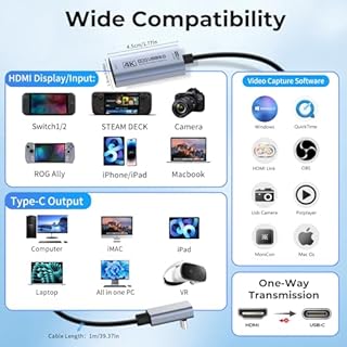 Guermok 4K 60FPS Video Capture Card, L-Shaped USBC, 3.3ft, 1080P 240FPS USB3.0 HDMI to USB A/C Capture Card for Streaming, Works with iPad/Mac OS/PC, Quest 3, OBS, PS5/4, Switch2/1, Xbox/Camera