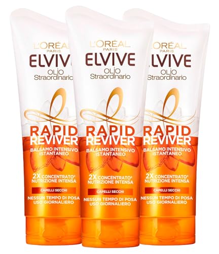L'Oréal Paris Elvive Olio Straordinario Rapid Reviver Balsamo Intensivo Istantaneo Nutriente Con Olio di Jojoba per Capelli Secchi - 3 Flaconi da 180ml