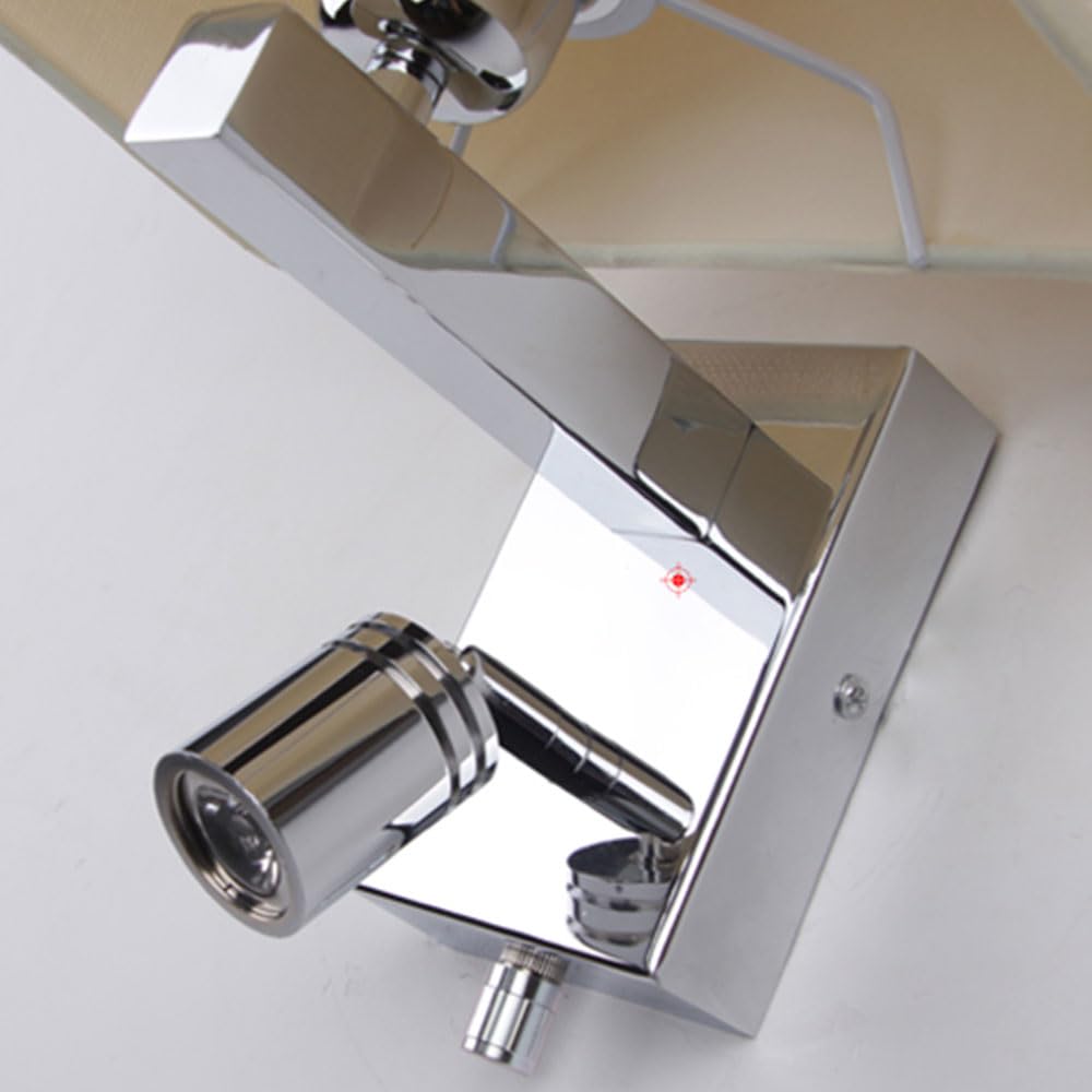 Apliques de pared cromados Lámpara de pared con Sombra de Tela con Luz LED de pared de lectura Iluminación de pared Interior con interruptor giratorio Dormitorio Sala de estar Linterna de pare