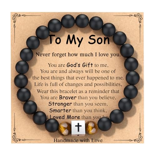 Beaded Cross Bracelet for Men & Boys - Stocking Stuffers for Teens & Adults - Baptism, Confirmation, Easter, Birthday & Christian Christmas Gifts for Him