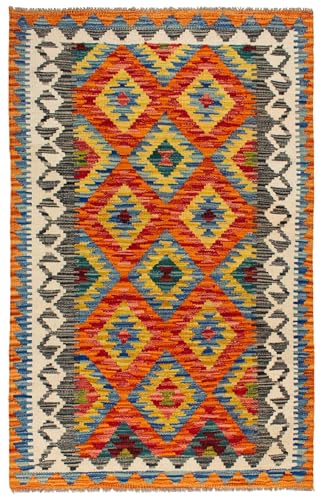 TIDAL RUG Alfombra Kilim Lana , Hecha a Mano, Pieza Única Estilo Herat Boho Tejido Plano - Entrada Y Dormitorio, Multicolor, 129 X 83 Cm