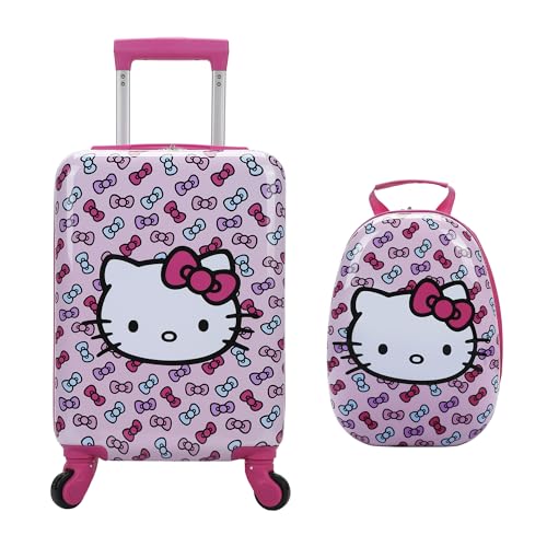 Hello Kitty Character Face Kids 2-Piece Travel Set With Rolling 18 Suitcase And Backpack