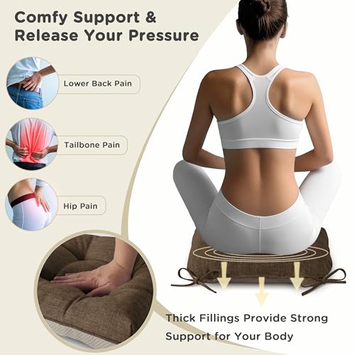 Image of AddGrace Chair Cushions for Dining Chairs Set of 1 Kitchen Seat Cushions with Ties and Non Slip Backing Tufted Indoor Seat Pad for Kitchen Dining Room 18 inch x 17 inch x 3 inch Coffee