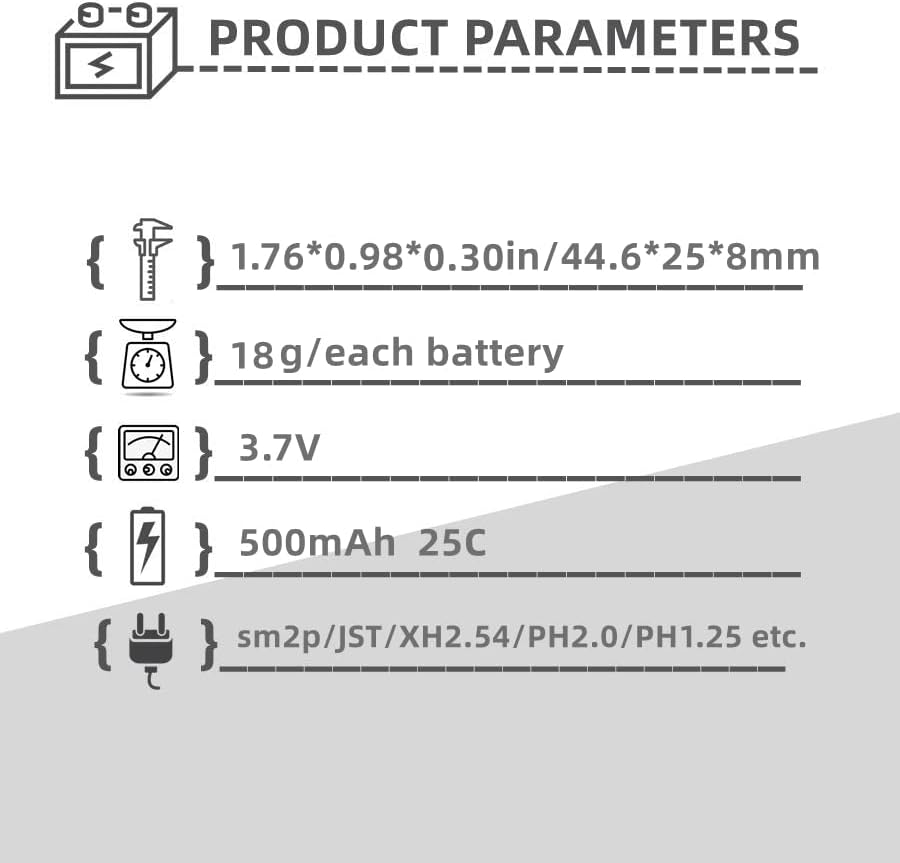 Miniatura 2 de 5 unids 3.7V 500mAh 25C 752540 baterías de litio recargables para RC Drone SM2PJSTXH2.54PH2. conector (XH2.54)