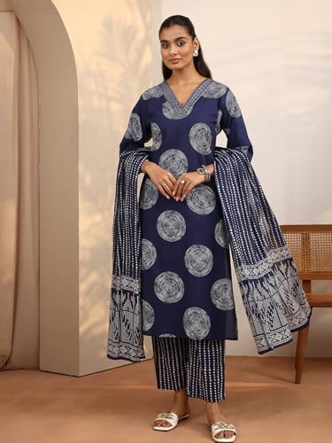 Image of Libas Printed Cotton Blend Straight Kurta Set for Women | daily wear suit