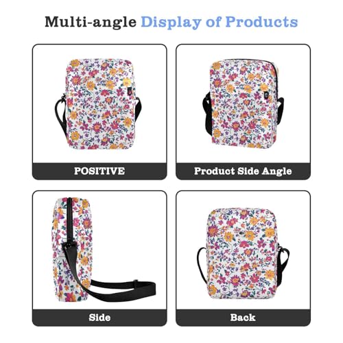 KLL Fragmented Colorful Flowers crossbody messenger bag Vegan Leather mens crossbody bag Casual Shoulder Handbags4