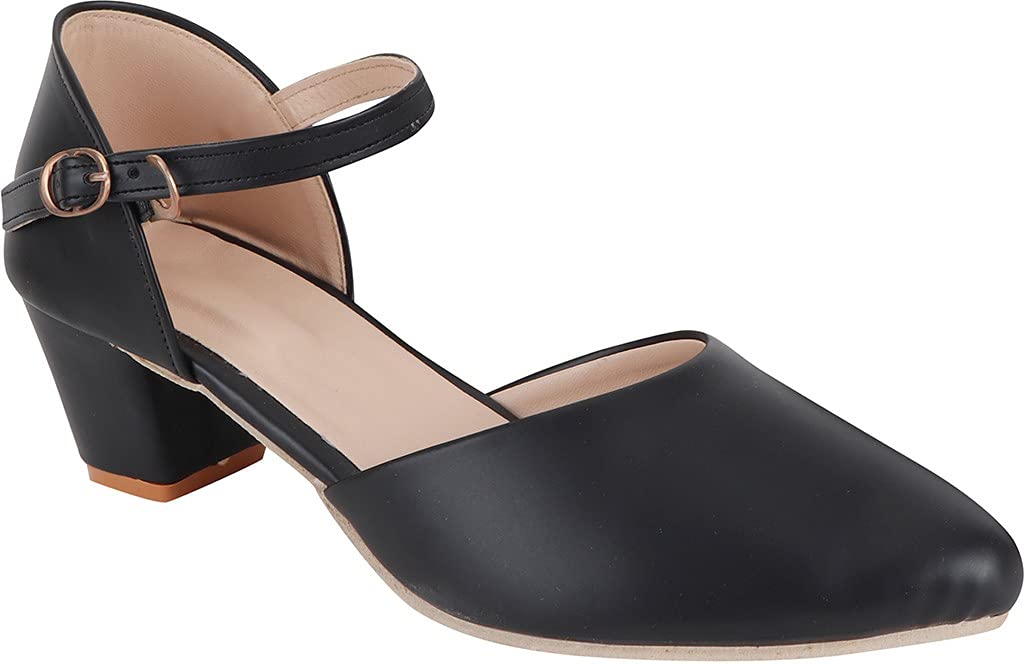 Shoetopia Womens & Girls Black Solid Backstrap Block Heels Pumps (B09NC28Q96) Amazon Price History, Amazon Price Tracker