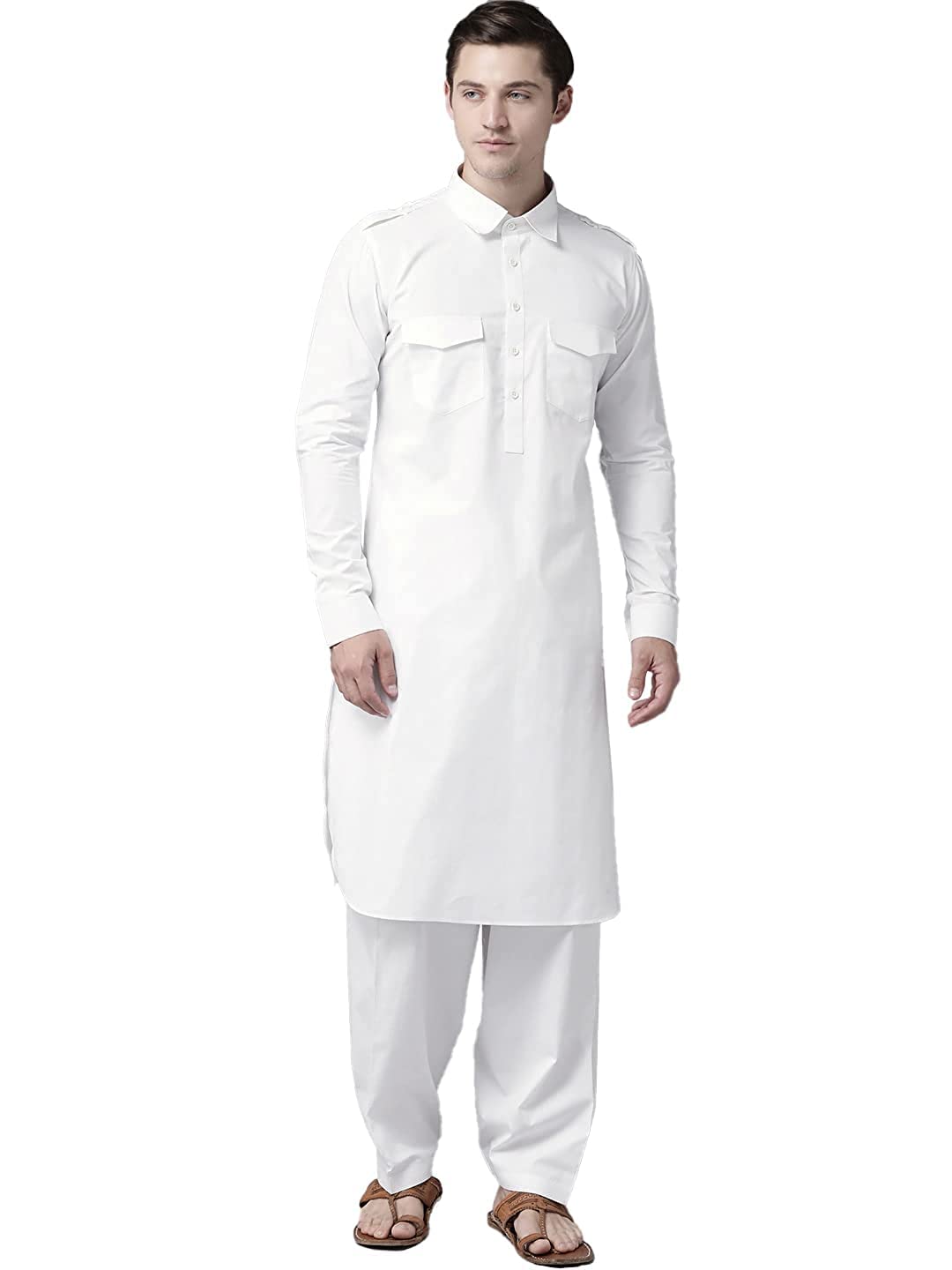 See Designs Men's Solid Cotton Curved Hemline Pathani Kurta With Salwar | Specially Crafted And Designed For The Eid Festival- Sdkt601S