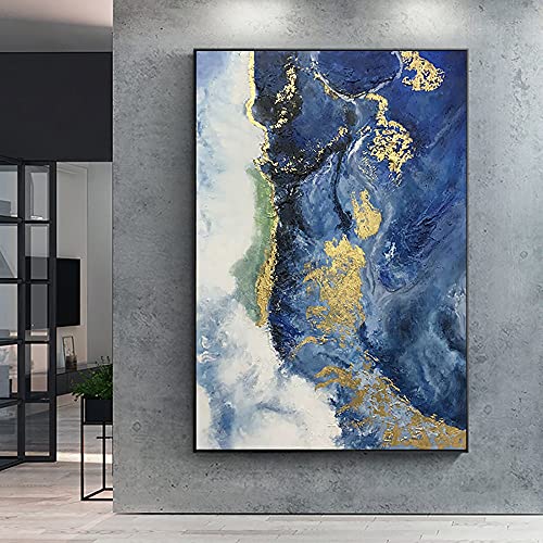 Toile peinture grande feuille d'or abstraite gris paysage salon chic