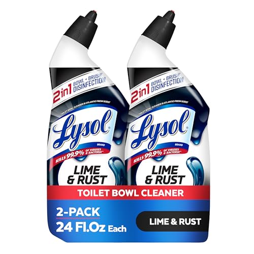 Lysol Lime & Rust Toilet Bowl Cleaner Liquid, For Limescale, Rust & Hard Water Stains, Septic Safe, Clinging Gel, Disinfects, Sanitizes & Deodorizes, Bathroom Cleaning Supplies, 24oz (2 Pack)