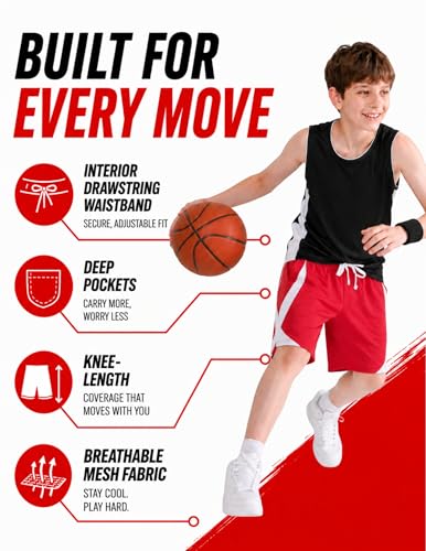 Image of Liberty Imports 5 Pack Big Boys Youth Athletic Mesh Basketball Shorts with Pockets Quick Dry Activewear