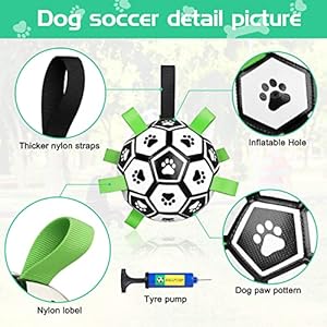   CHUKCHI-Dog-Toys-Soccer-Ball-with-Straps-Interactive-Dog-Toys-for-Tug-of-WarPuppy-Birthday-GiftsDog-Water-ToyDog-Tug-ToyDurable-Dog-Balls-for-Small-Medium-Large-Dog8-inch