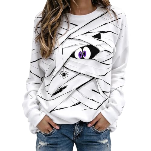 Halloween Sweatshirt Women Mummy Bandage Print Comfort Crewneck Sweatshirts - image 2