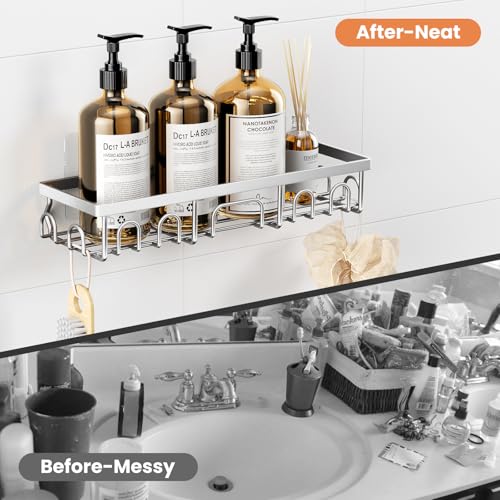 Image of Shower Caddy, 5 Pack Shower Shelves for Inside Bathroom, Rustproof Adhesive Bathroom Organizer with Soap Holder, No Drilling Washroom Organizers and Storage for Bathtub Room /Kitchen, Silver