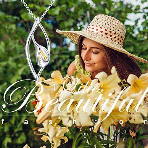 DAOCHONG Lily Flower Necklace Sterling Silver Calla Lily Lotus Necklace for Women Mother's Day Gift2