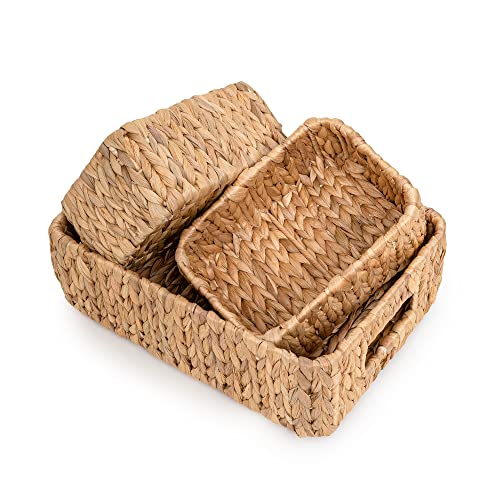 Image of LiLaCraft Set 3 Natural Storage Baskets for Organizing, Wicker Cubby Storage Bins, Water Hyacinth Storage Baskets, Rope Woven Baskets for Storage with Carrying Handles Decor (Set of 3 (1L,2S))…