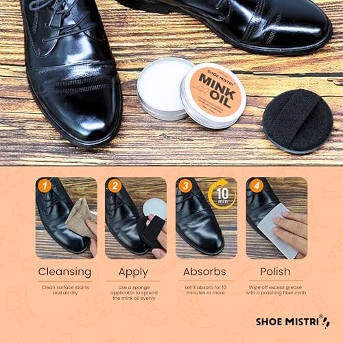 Image of Shoe mistri Mink Oil Leather Conditioner - 100g Waterproofing & Conditioning Balm for Shoes, Bags, Jackets & Accessories - Restores Shine, Prevents Cracks, Removes Mold, Repairs Scratches & Fading