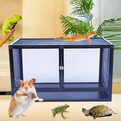 給餌ケージ ボックス 飼育容器 爬虫類 飼育 両生類飼育小型 レプタイル 換気が良い ステンレス製 爬虫類ケージ トカゲ ヤモリ ハムスター/トカゲ/蛇/蛙/昆虫など適用 (100*50*51cm,ブラック)