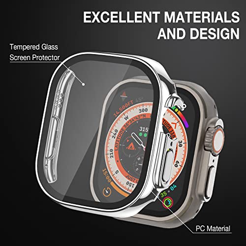 Image of Case Compatible with Apple Watch Ultra 49mm with Built-in Tempered Glass Screen Protector, All-Around Ultra-Thin Bumper Full Cover Hard PC Protective Case for iWatch, Silver