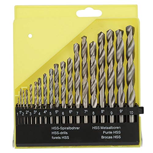 19pcs HSS High Speed Steel Straight Shank Drill Bit Set Kit 1-10mm with Plastic Case for Easy Storage and Carry