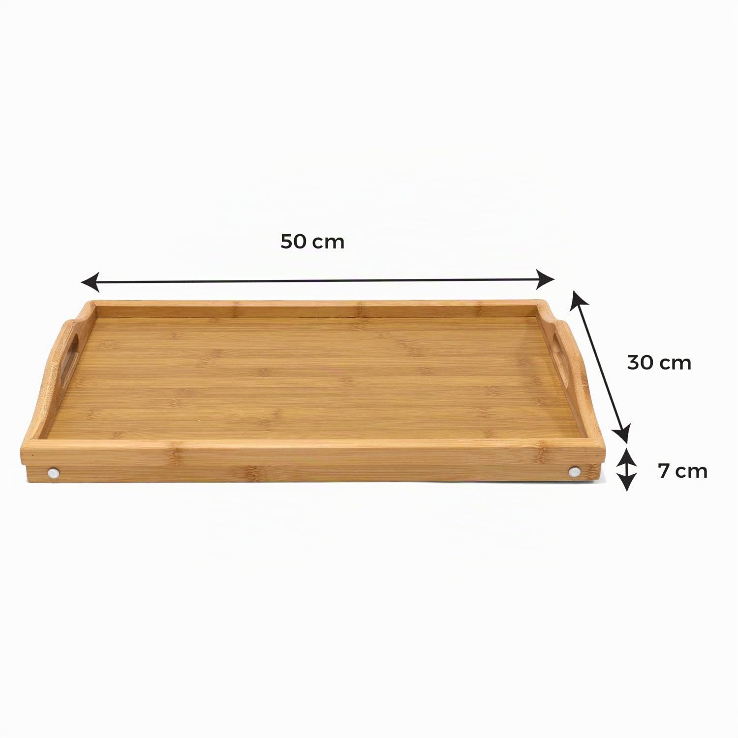 Table de Lit Plateau Petit Déjeuner en Bambou / Tablette de Lit Pliable en Bambou Laqué Bois avec Poignées Modulables - Garantie Excellente Qualité ! Dimensions: LxlxH: 50x30x21cm.