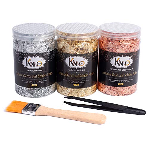 KINNO Imitation Gold Flocken Set Dekorfolie zum Basteln Künstlerbedarf zum Vergolden Malerei und DIY Kunsthandwerk Gold…
